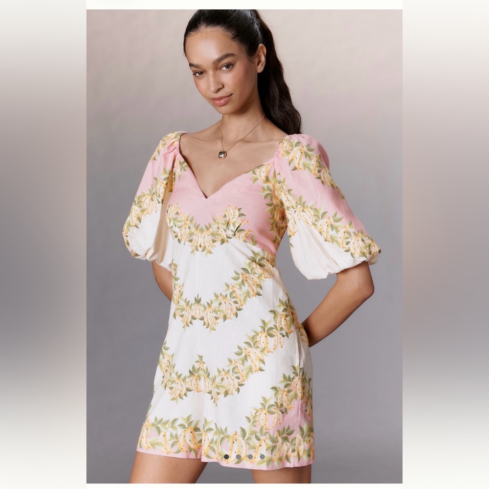 Farm rio v neck puff sleeve linen romper